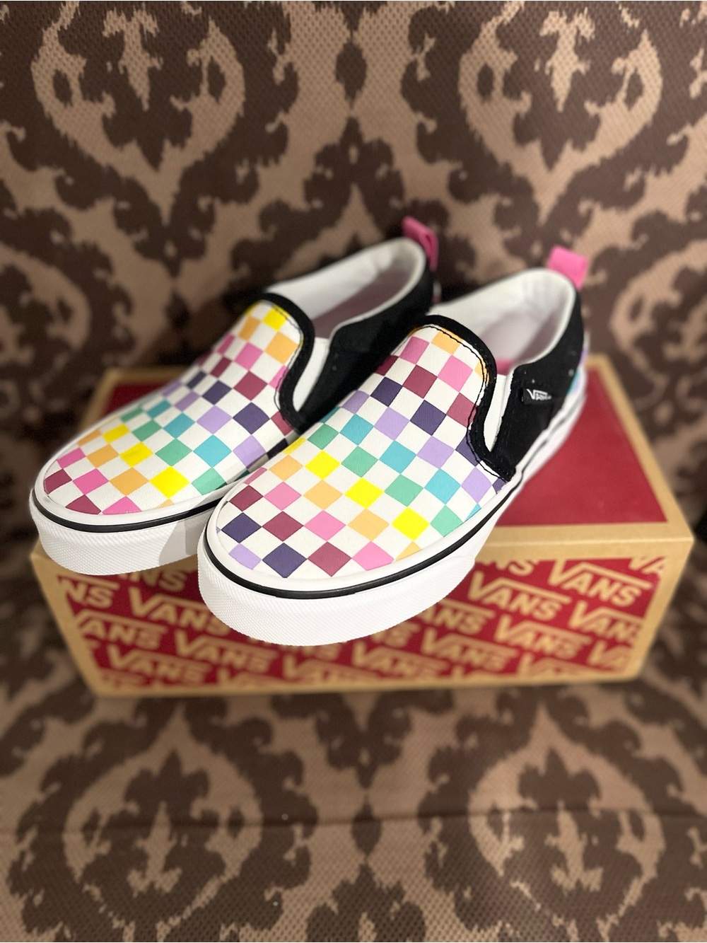 Vans Kids Slip-On Checkerboard Sneakers in Rainbow Pastels